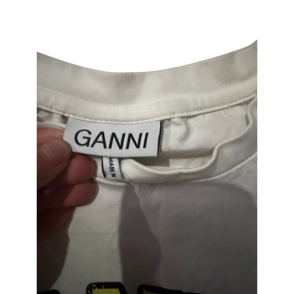 GANNI White Lemon Graphic T-Shirt Have A Nice Day Organic Cotton Tee Large - Picture 3 of 4